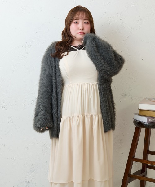 Louiosy（ルオシー）の「【大きいサイズ】2段フリルティアードキャミワンピ ース（ワンピース・レディース・ブラック/アイボリー・X-LARGE/4L/3L）」の13枚目の写真