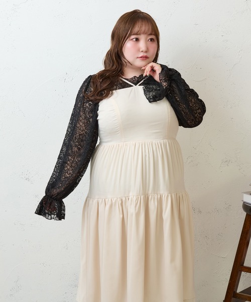 Louiosy（ルオシー）の「【大きいサイズ】2段フリルティアードキャミワンピ ース（ワンピース・レディース・ブラック/アイボリー・X-LARGE/4L/3L）」の14枚目の写真