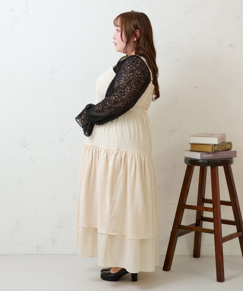 Louiosy（ルオシー）の「【大きいサイズ】2段フリルティアードキャミワンピ ース（ワンピース・レディース・ブラック/アイボリー・X-LARGE/4L/3L）」の16枚目の写真