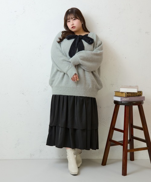 Louiosy（ルオシー）の「【大きいサイズ】2段フリルティアードキャミワンピ ース（ワンピース・レディース・ブラック/アイボリー・X-LARGE/4L/3L）」の12枚目の写真