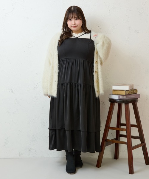 Louiosy（ルオシー）の「【大きいサイズ】2段フリルティアードキャミワンピ ース（ワンピース・レディース・ブラック/アイボリー・X-LARGE/4L/3L）」の11枚目の写真