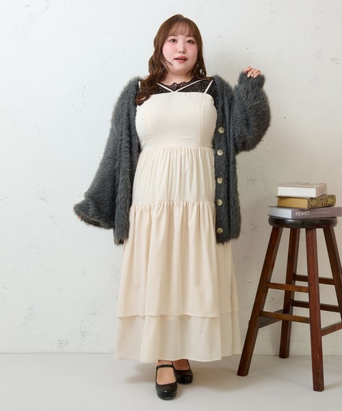 Louiosy（ルオシー）の「【大きいサイズ】2段フリルティアードキャミワンピ ース（ワンピース・レディース・ブラック/アイボリー・X-LARGE/4L/3L）」の22枚目の写真