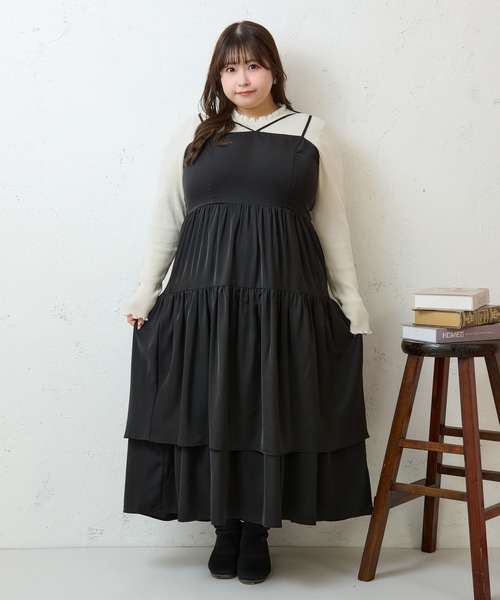 Louiosy（ルオシー）の「【大きいサイズ】2段フリルティアードキャミワンピ ース（ワンピース・レディース・ブラック/アイボリー・X-LARGE/4L/3L）」の3枚目の写真