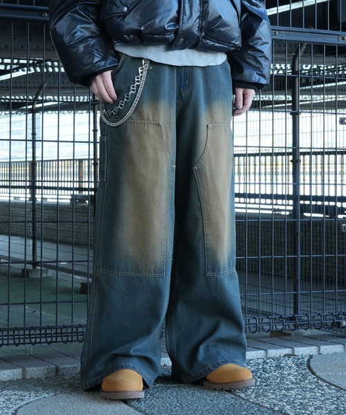 セール】DOUBLE KNEE WIDE DENIM PAINTER PANTS/ダブルニーワイド