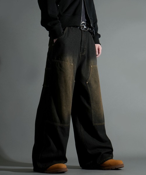 Starting Over（スターティングオーバー）の「DOUBLE KNEE WIDE DENIM PAINTER PANTS/ダブルニー ワイドデニム ペインターパンツ（デニムパンツ・メンズ・ブラック/ネイビー・L/M）」の17枚目の写真