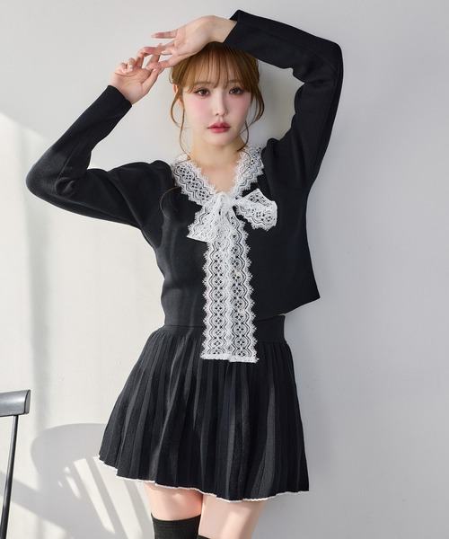 レース襟配色ニットセットアップ（セットアップ）｜one after another