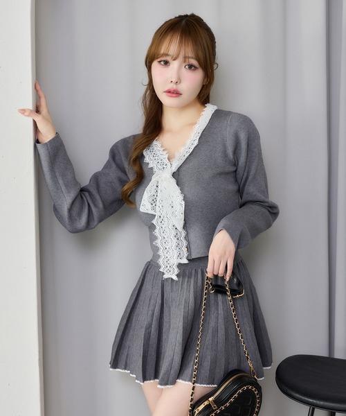 one after another NICE CLAUP（ワンアフターアナザーナイスクラップ）の「レース襟配色ニットセットアップ（セットアップ・レディース・アイボリー/ブラック/杢グレー・FREE）」の6枚目の写真