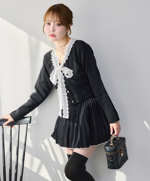 セール】レース襟配色ニットセットアップ（セットアップ）｜one after