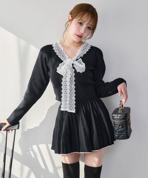 レース襟配色ニットセットアップ（セットアップ）｜one after another