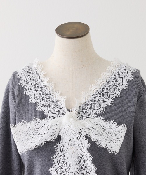one after another NICE CLAUP（ワンアフターアナザーナイスクラップ）の「レース襟配色ニットセットアップ（セットアップ・レディース・アイボリー/ブラック/杢グレー・FREE）」の13枚目の写真