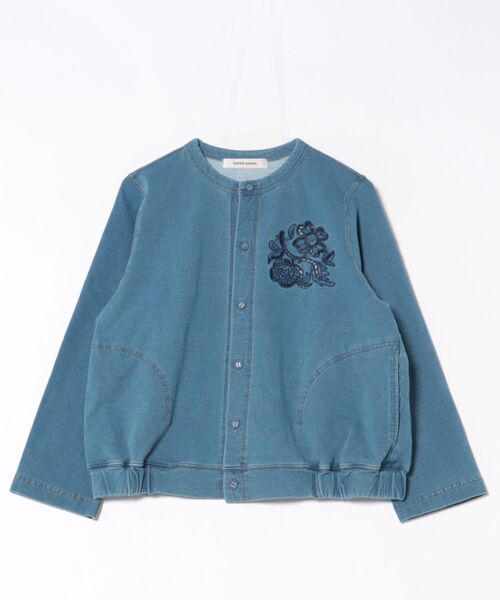 SUPER HAKKA(スーパーハッカ)の「コットンストレッチインレイデニム フラワーボーラー刺繍ノーカラーブルゾン(ブルゾン・レディース・ネイビー/ブルー・FREE)」の5枚目の写真