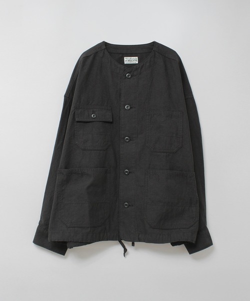 RNA-N（アールエヌエーエヌ）の「J2179 ノーカラーワークジャケット（ノーカラージャケット・レディース・オリーブ/ブラック/ナチュラル・FREE）」の2枚目の写真