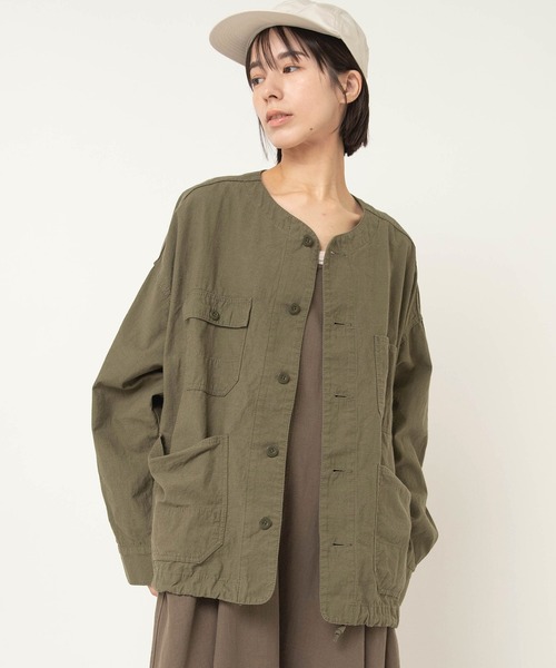 RNA-N（アールエヌエーエヌ）の「J2179 ノーカラーワークジャケット（ノーカラージャケット・レディース・オリーブ/ブラック/ナチュラル・FREE）」の8枚目の写真