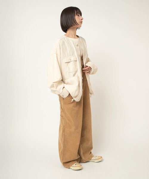 RNA-N（アールエヌエーエヌ）の「J2179 ノーカラーワークジャケット（ノーカラージャケット・レディース・オリーブ/ブラック/ナチュラル・FREE）」の15枚目の写真