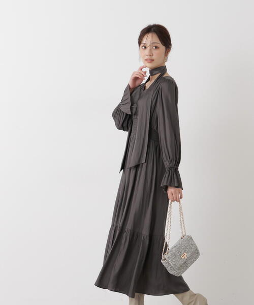 PROPORTION BODY DRESSING（プロポーションボディドレッシング）の「タイ付きギャザーワンピース / 1216140101（ワンピース・レディース・ダークグレー/グレー/ブルー・P/S/MEDIUM）」の3枚目の写真