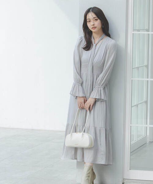 PROPORTION BODY DRESSING（プロポーションボディドレッシング）の「タイ付きギャザーワンピース / 1216140101（ワンピース・レディース・ダークグレー/グレー/ブルー・P/S/MEDIUM）」の5枚目の写真