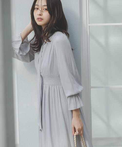 PROPORTION BODY DRESSING（プロポーションボディドレッシング）の「タイ付きギャザーワンピース / 1216140101（ワンピース・レディース・ダークグレー/グレー/ブルー・P/S/MEDIUM）」の6枚目の写真