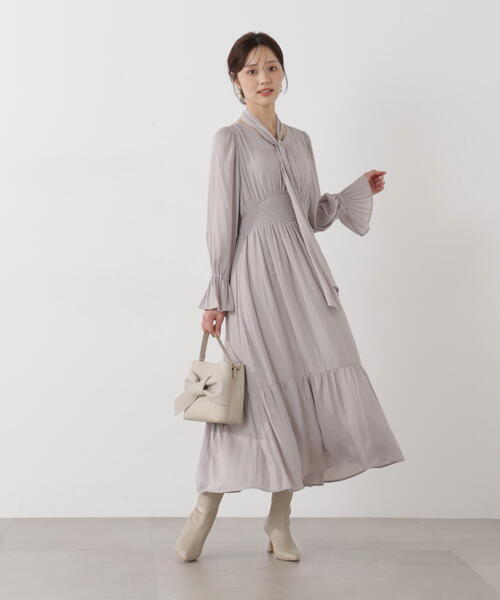 PROPORTION BODY DRESSING（プロポーションボディドレッシング）の「タイ付きギャザーワンピース / 1216140101（ワンピース・レディース・ダークグレー/グレー/ブルー・P/S/MEDIUM）」の10枚目の写真