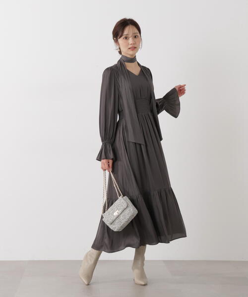 PROPORTION BODY DRESSING（プロポーションボディドレッシング）の「タイ付きギャザーワンピース / 1216140101（ワンピース・レディース・ダークグレー/グレー/ブルー・P/S/MEDIUM）」の20枚目の写真