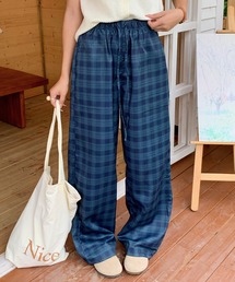 チェック柄イージーワイドパンツ