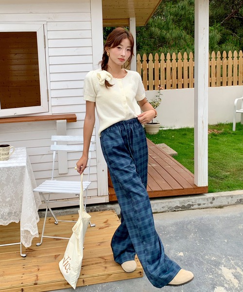Girly Doll（ガーリードール）の「チェック柄イージーワイドパンツ（その他パンツ・レディース・グリーン系その他/ネイビー・M/L）」の8枚目の写真
