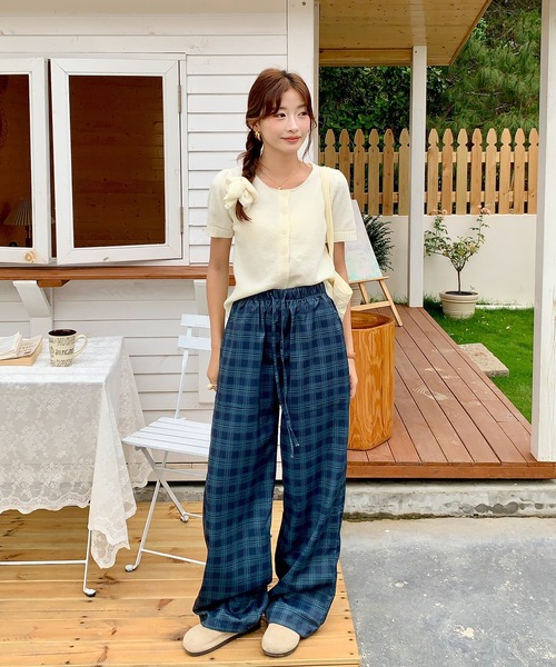 Girly Doll（ガーリードール）の「チェック柄イージーワイドパンツ（その他パンツ・レディース・グリーン系その他/ネイビー・M/L）」の13枚目の写真