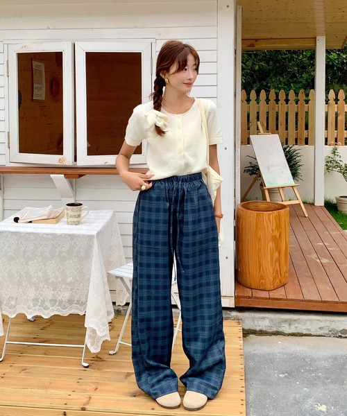Girly Doll（ガーリードール）の「チェック柄イージーワイドパンツ（その他パンツ・レディース・グリーン系その他/ネイビー・M/L）」の15枚目の写真