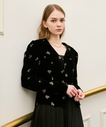 EIMY ISTOIRE | フラワーモチーフベルベットパフショルダージャケット(Tシャツ/カットソー)