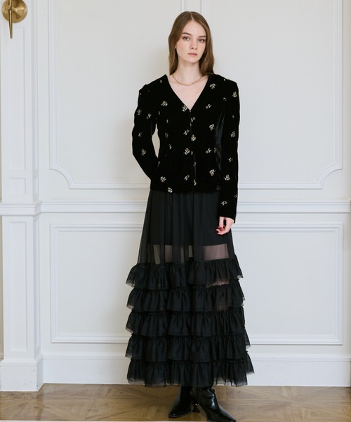 EIMY ISTOIRE（エイミーイストワール）の「フラワーモチーフベルベットパフショルダージャケット（Tシャツ/カットソー・レディース・ブラック・F）」の9枚目の写真