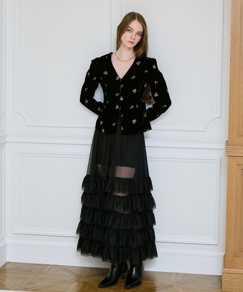 EIMY ISTOIRE（エイミーイストワール）の「フラワーモチーフベルベットパフショルダージャケット（Tシャツ/カットソー・レディース・ブラック・F）」の10枚目の写真