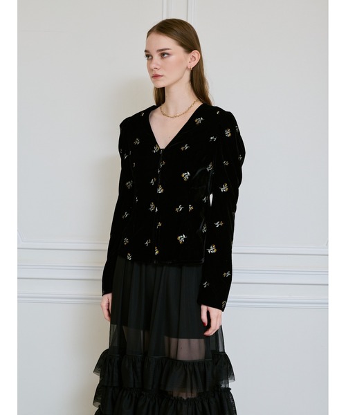 EIMY ISTOIRE（エイミーイストワール）の「フラワーモチーフベルベットパフショルダージャケット（Tシャツ/カットソー・レディース・ブラック・F）」の11枚目の写真