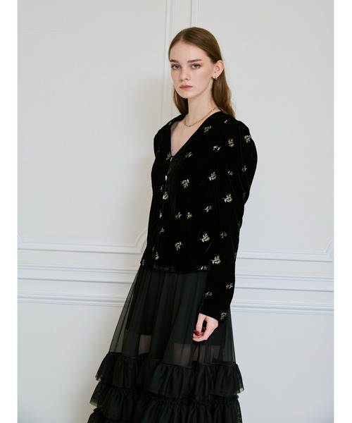 EIMY ISTOIRE（エイミーイストワール）の「フラワーモチーフベルベットパフショルダージャケット（Tシャツ/カットソー・レディース・ブラック・F）」の12枚目の写真