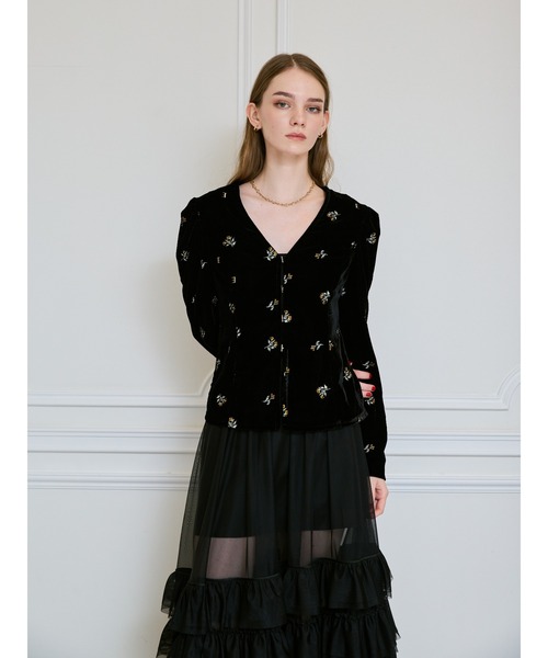 EIMY ISTOIRE（エイミーイストワール）の「フラワーモチーフベルベットパフショルダージャケット（Tシャツ/カットソー・レディース・ブラック・F）」の13枚目の写真