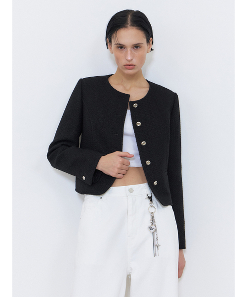 ETMON(エトモン)の「Slit Stitch Tweed Jacket, Black(その他アウター・レディース・その他・S)」の2枚目の写真
