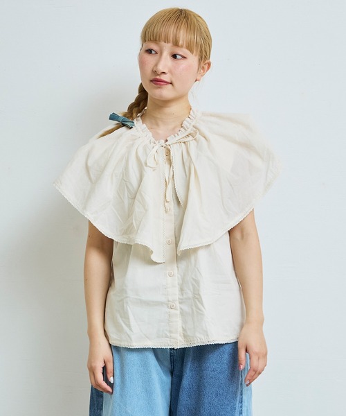 MARKEY'S（マーキーズ）の「ローンビッグカラーノースリーブブラウス/おとな（シャツ/ブラウス・レディース・ブラック/ホワイト・160cm）」の2枚目の写真