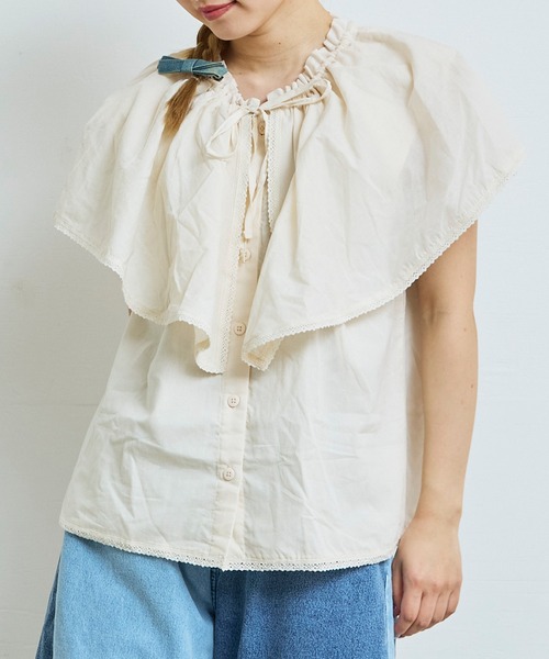 MARKEY'S（マーキーズ）の「ローンビッグカラーノースリーブブラウス/おとな（シャツ/ブラウス・レディース・ブラック/ホワイト・160cm）」の6枚目の写真