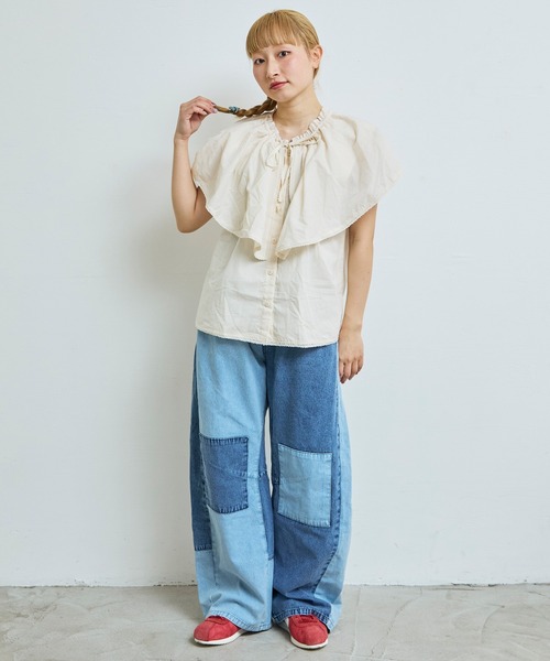 MARKEY'S（マーキーズ）の「ローンビッグカラーノースリーブブラウス/おとな（シャツ/ブラウス・レディース・ブラック/ホワイト・160cm）」の10枚目の写真