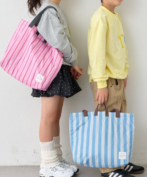 CIAOPANIC TYPY（チャオパニックティピー）の「【KIDS】【新生活・入学準備】洗えるストライプ柄レッスンBAG(ユニセックス)（トートバッグ・キッズ・カーキ/サックスブルー/ピンク・ONE SIZE）」の3枚目の写真