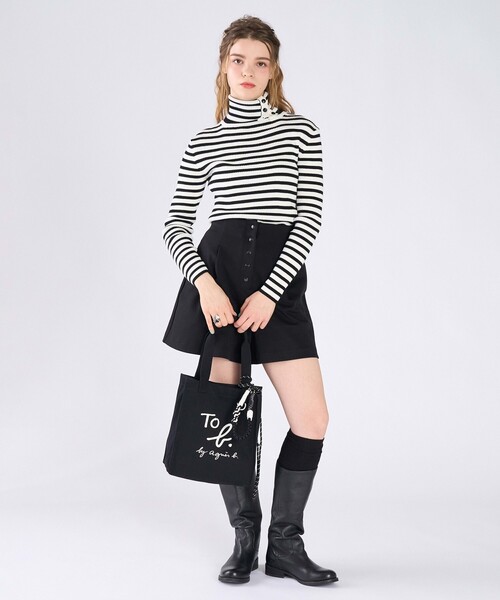 To b. by agnes b.(トゥービーバイアニエスベー)の「コットン ロゴ ミニ トートバッグ(トートバッグ・レディース・ブラック・FREE)」の2枚目の写真