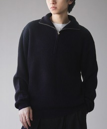 Adoon plain | Basic Ribbed Half-Zip Knit / 畦編みベーシックハーフジップニット(ニット/セーター)
