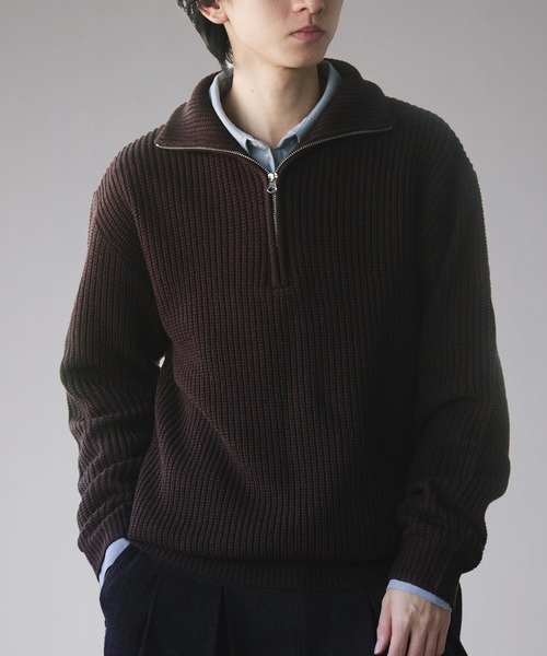 セール】Basic Ribbed Half-Zip Knit / 畦編みベーシックハーフジップ