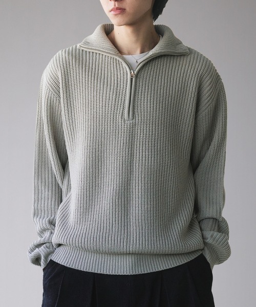 セール】Basic Ribbed Half-Zip Knit / 畦編みベーシックハーフジップ