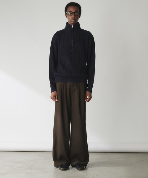 Adoon plain（アドーンプレーン）の「Basic Ribbed Half-Zip Knit / 畦編みベーシックハーフジップニット（ニット/セーター・メンズ・ネイビー/ライトグレー/ブラウン・MEDIUM/LARGE）」の13枚目の写真