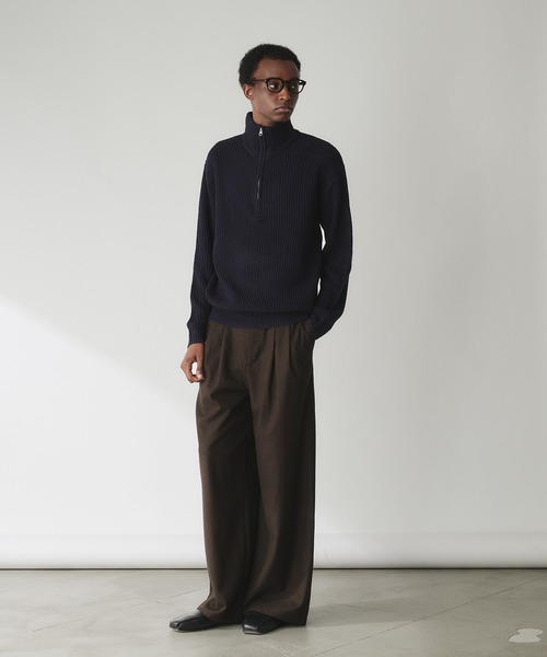 Adoon plain（アドーンプレーン）の「Basic Ribbed Half-Zip Knit / 畦編みベーシックハーフジップニット（ニット/セーター・メンズ・ネイビー/ライトグレー/ブラウン・MEDIUM/LARGE）」の14枚目の写真