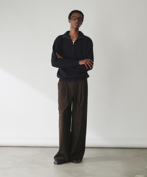 Adoon plain（アドーンプレーン）の「Basic Ribbed Half-Zip Knit / 畦編みベーシックハーフジップニット（ニット/セーター・メンズ・ネイビー/ライトグレー/ブラウン・MEDIUM/LARGE）」の18枚目の写真
