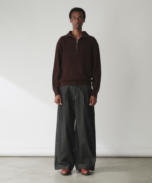 Adoon plain（アドーンプレーン）の「Basic Ribbed Half-Zip Knit / 畦編みベーシックハーフジップニット（ニット/セーター・メンズ・ネイビー/ライトグレー/ブラウン・MEDIUM/LARGE）」の6枚目の写真