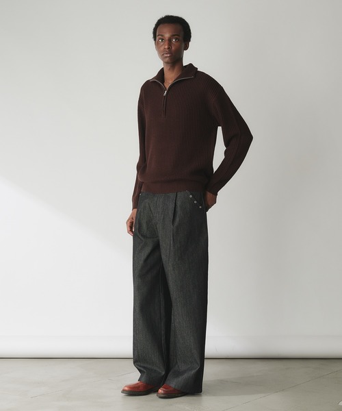 Adoon plain（アドーンプレーン）の「Basic Ribbed Half-Zip Knit / 畦編みベーシックハーフジップニット（ニット/セーター・メンズ・ネイビー/ライトグレー/ブラウン・MEDIUM/LARGE）」の4枚目の写真