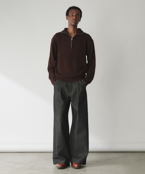 Adoon plain（アドーンプレーン）の「Basic Ribbed Half-Zip Knit / 畦編みベーシックハーフジップニット（ニット/セーター・メンズ・ネイビー/ライトグレー/ブラウン・MEDIUM/LARGE）」の5枚目の写真
