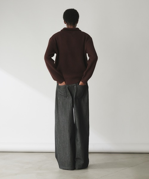 Adoon plain（アドーンプレーン）の「Basic Ribbed Half-Zip Knit / 畦編みベーシックハーフジップニット（ニット/セーター・メンズ・ネイビー/ライトグレー/ブラウン・MEDIUM/LARGE）」の8枚目の写真