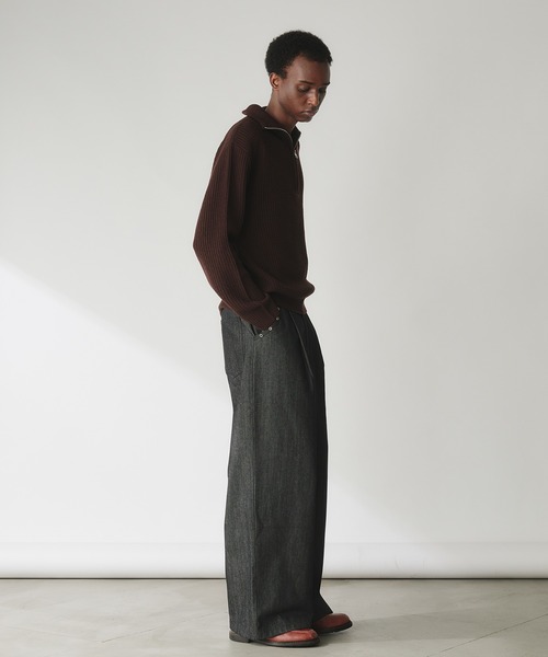 Adoon plain（アドーンプレーン）の「Basic Ribbed Half-Zip Knit / 畦編みベーシックハーフジップニット（ニット/セーター・メンズ・ネイビー/ライトグレー/ブラウン・MEDIUM/LARGE）」の9枚目の写真